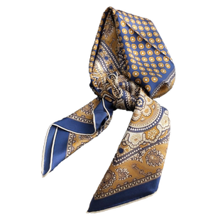 黄蓝色真丝丝巾高级感大方巾春秋款围巾百搭100%桑蚕丝斜纹绸披肩