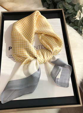 黄色丝巾女2025新款小方巾百搭洋气小领巾发带扎头发秋冬季配工装
