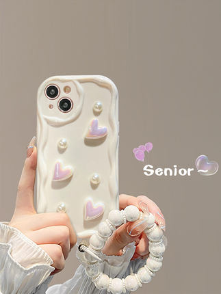 梦幻ins镭射褶皱爱心适用小米13手机壳红米k60/k50/k40保护套civi3新款11/10s女note12turbo白色11tpro+手链