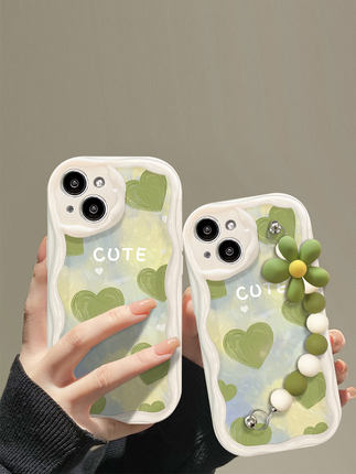 小清新绿色爱心适用Reno10手机保护壳reno9/8/7se新款a1pro护腕a58保护套findx6女k11x/k10/k9s简约5k个性4se