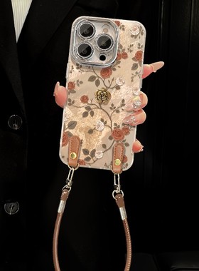 精孔冰川纹咖色玫瑰适用苹果17promax手机壳华为pura80pro新款mate70荣耀300nova14女opporeno9小米15vivos30