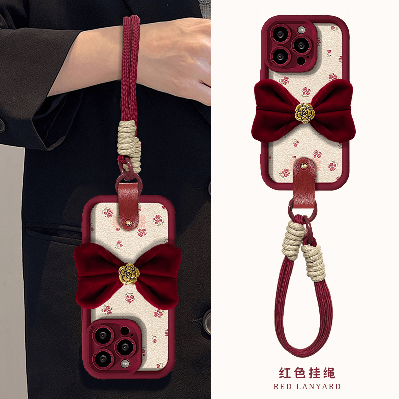 酒红色蝴蝶结适用多型号手机壳
