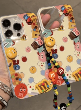 立体彩点M豆手链适用苹果15promax手机壳华为mate60pro新款P70羽纱荣耀200卡通VIVOS19可爱OPPOReno12/小米14