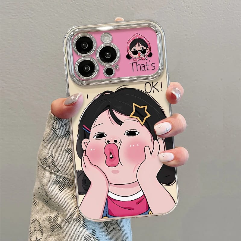 电镀大视窗捧脸女孩适用苹果16promax手机壳iphone15/14女款华为mate60pro新Pura70女荣耀200/S19/Reno12