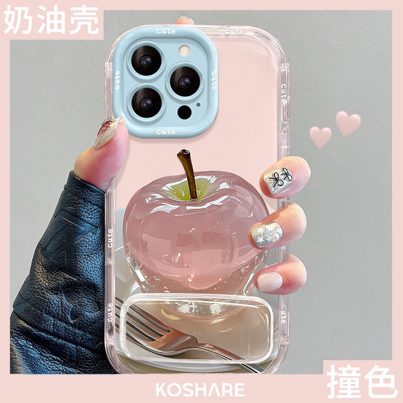 水晶苹果镜子支架适用苹果16promax手机壳iphone15新款小米14华为mate60pro女pura70小清新OPPO荣耀VIVOX200