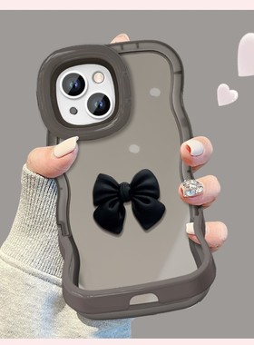 黑色立体蝴蝶结适用苹果16promax手机壳iphone15新款小米14华为mate60pro女pura70双支架opporeno13荣耀VIVO