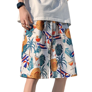 沙滩裤男夏季薄款游泳裤五分可下水宽松速干花短裤休闲潮牌大裤衩