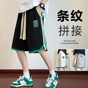 男女黑色港风复古宽松潮流五分裤 运动休闲裤 子 男夏季 潮牌条纹短裤