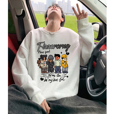 卫衣男秋冬季2025新款休闲宽松套头上衣ins重磅高街美式圆领外套