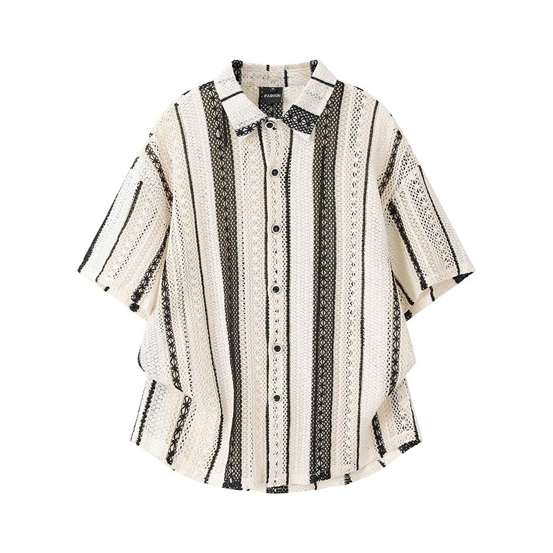 短袖衬衫男夏季2026新款美式休闲外套宽松潮牌薄款透气翻领上衣服