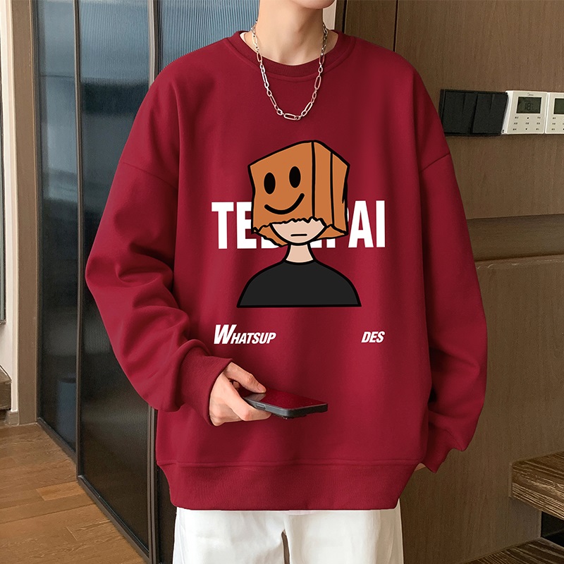 圆领卫衣男秋冬季2025新款无帽上衣oversize潮牌宽松长袖套头外套