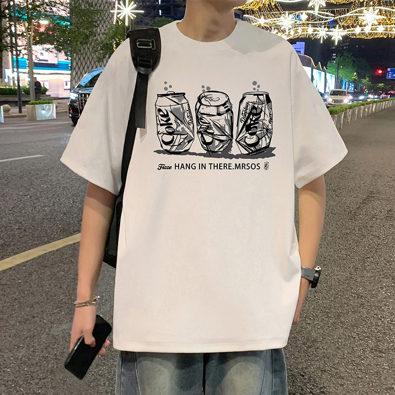短袖T恤男夏季新款透气宽松纯棉上衣港风大码男生圆领半袖体恤衫