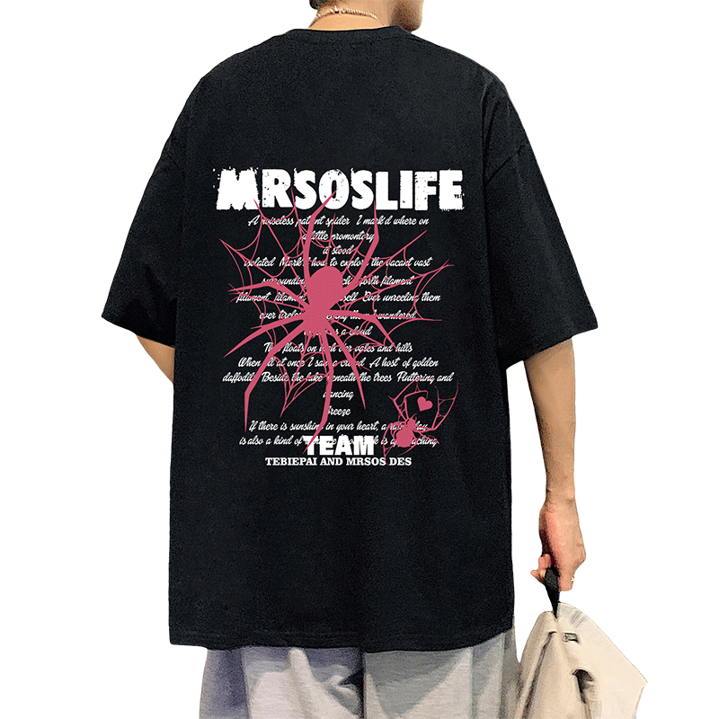美式高街纯棉短袖T恤男夏季2025新款蜘蛛印花潮牌男装半袖体恤衫