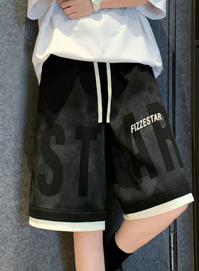 休闲短裤男夏季2026新款宽松美式潮牌oversize假两件运动五分裤子