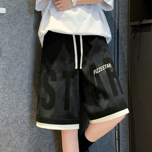 潮牌oversize假两件运动五分裤 休闲短裤 宽松美式 2026新款 子 男夏季