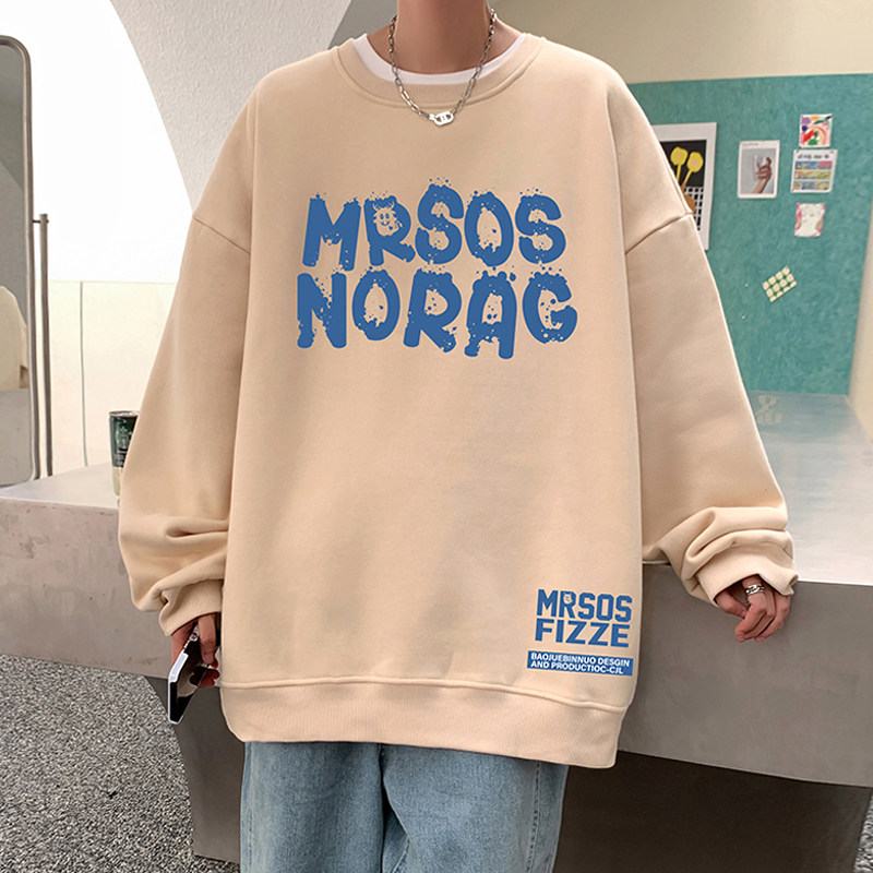 无帽卫衣男秋冬季ins潮牌港风复古圆领内搭宽松长袖打底衫上衣服