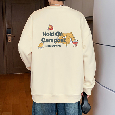 无帽卫衣男秋冬季2025新款大码潮牌圆领上衣ins美式休闲男生外套