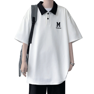 刺绣短袖polo衫男夏季潮牌2026新款撞色翻领T恤薄款宽松休闲上衣