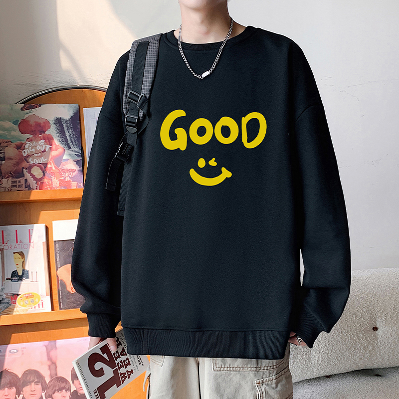 重磅圆领卫衣男秋冬季2025新款休闲美式无帽上衣服宽松套头外套