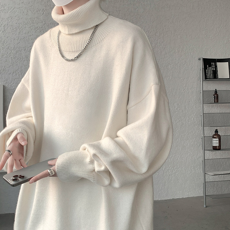 可翻高领毛衣男秋冬季宽松潮流纯色休闲打底衫新款2026内搭针织衫