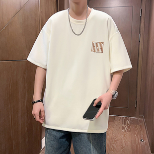 2024年新款 宽松新中式 T恤男夏季 刺绣菠萝格透气短袖 圆领潮牌体恤