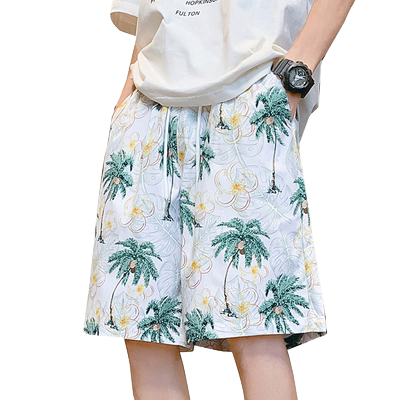 冰丝速干花短裤宽松沙滩裤