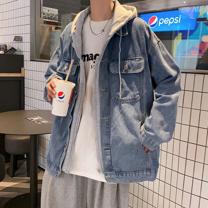 假两件牛仔外套男秋冬季新款宽松工装夹克ins潮流连帽休闲上衣服,男装,夹克,淘宝优惠券,粉丝福利购,淘宝优惠卷