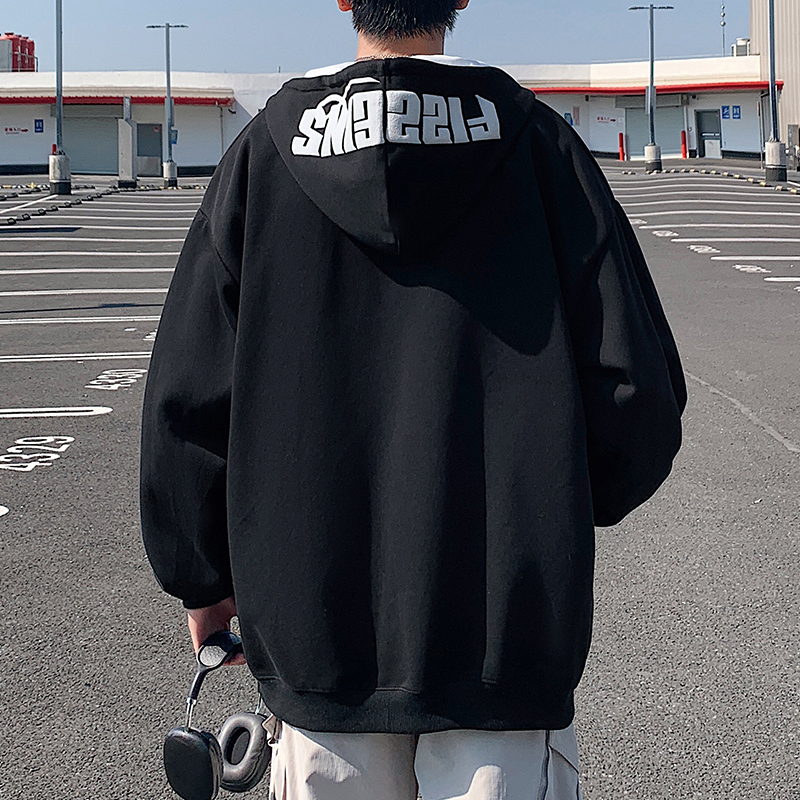 卫衣男秋冬季2025新款美式高街拼接外套大码宽松开衫长袖帽衫上衣
