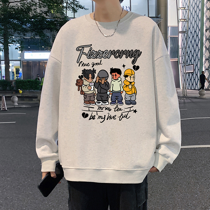 无帽卫衣男秋冬季2025新款美式宽松潮牌休闲上衣大码圆领长袖外套