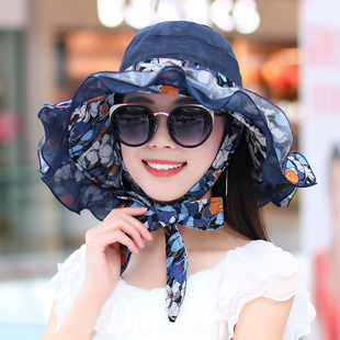 帽子女士夏季 透气防晒遮脸太阳帽 双面戴大沿遮阳帽欧根纱薄款 韩版