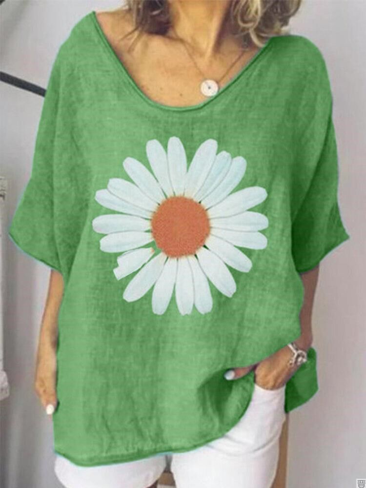 Round collar hedge Daisy printing short sleeve T-shirt coat|ruв категории Женская одежда, футболка - от Buy2taobao.com для оказания профессиональной услуги покупки агента Taobao