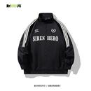 RONOUX潮牌嘻哈美式 三杠条纹立领外套男女春秋情侣宽松飞行员夹克