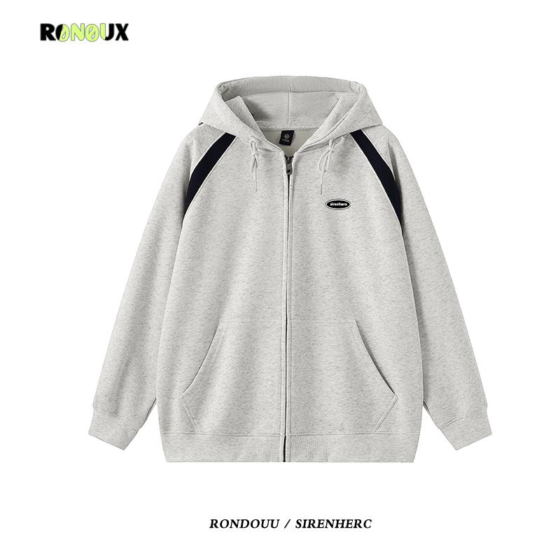 加绒插肩袖连帽拉链开衫卫衣外套