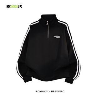 美式复古学院风三条杠立领半拉链卫衣男女春秋薄款宽松初中生外套