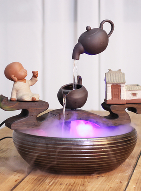 中式陶瓷悬浮流水开业礼品摆件