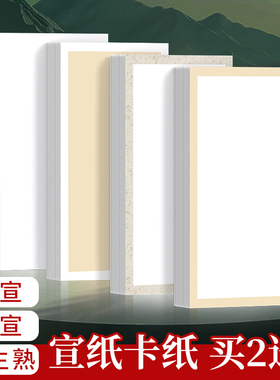 加厚宣纸长方形国画卡纸镜片纸毛笔书法专用纸国画纸空白软卡画画装裱扇面纸全白全麻手工生宣纸作品纸批发