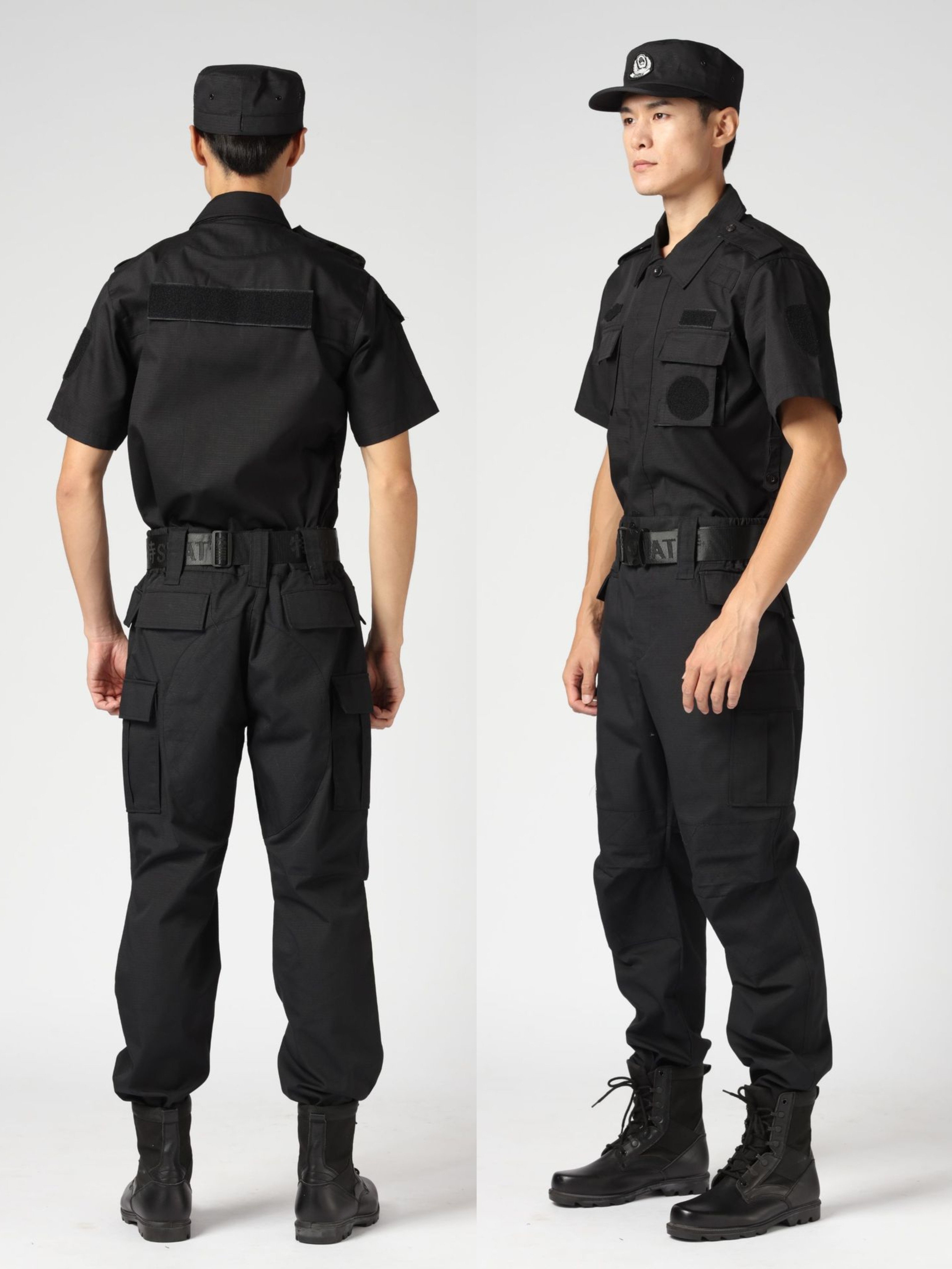 夏季速干服短袖全套保安工作服作训特训冰丝长袖执勤套装透气细格