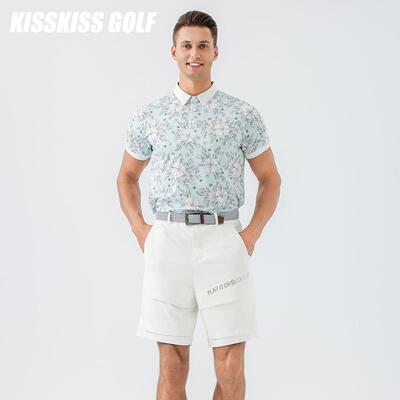 KISSKISSGOLF男士高尔夫服装速干透气运动T恤夏季新款翻领印花T恤