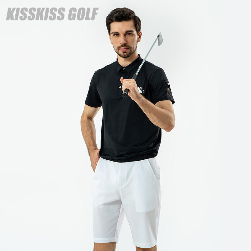 KISSKISSGOLF高尔夫男士仿夹克短袖T恤运动休闲透气速干T恤夏季