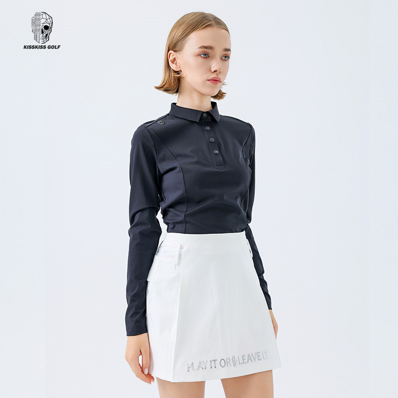 KISSKISSGOLF女装长袖T恤高尔夫秋季新品运动休闲翻领POLO衫透气