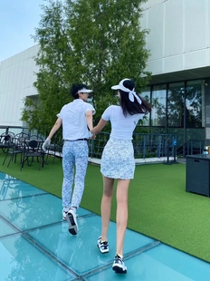 KISSKISSGOLF女士白底印花短裙高尔夫半身裙防走光休闲运动裙女装