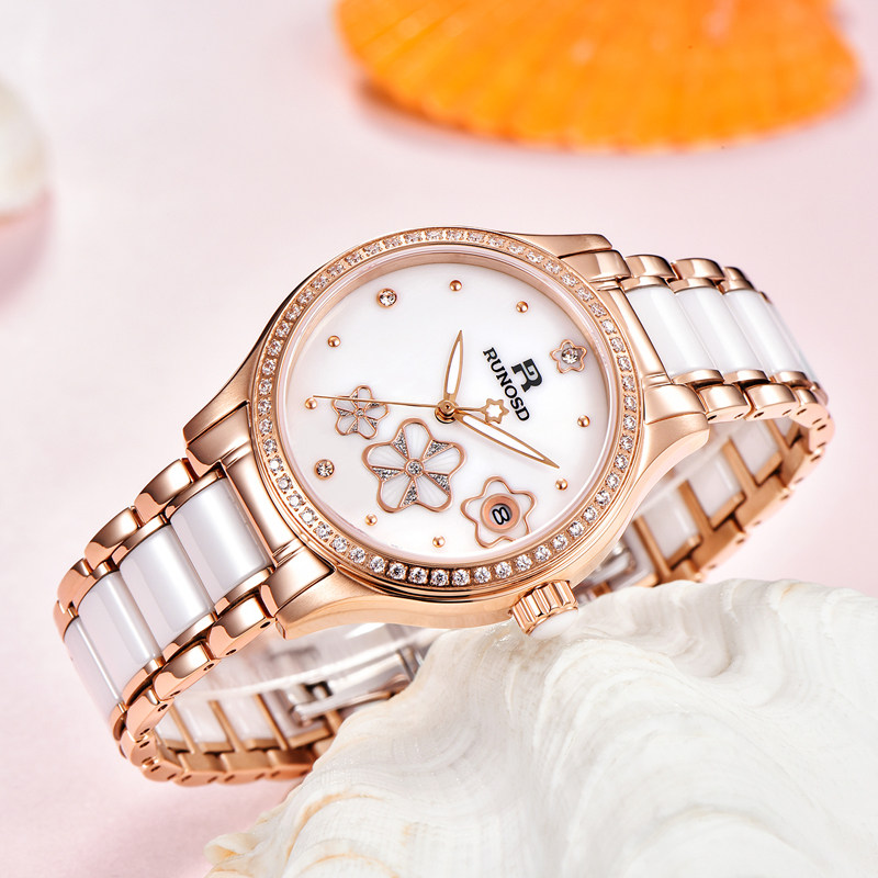 斯诺威登十大品牌手表女士正品全自动机械表陶瓷日历女表简约气质