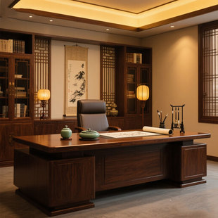 办公桌老板桌胡桃实木白蜡木高端总裁办公室家具全套高级感大班台