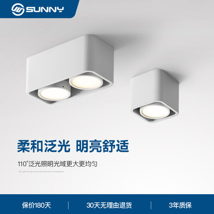 明装筒灯led家用方形客厅无主灯吸顶式过道双头斗胆灯北欧盒仔灯