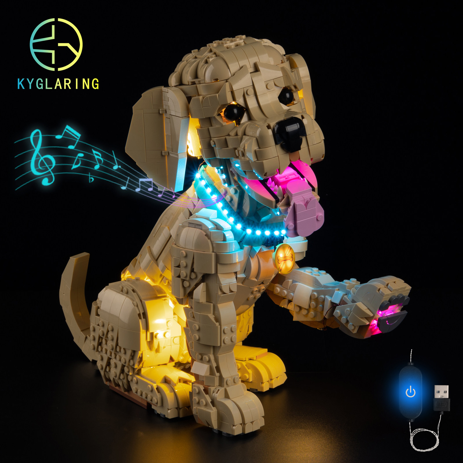 KY可匀适用于乐高11384小金毛幼犬小狗LED积木玩具灯饰灯光灯组