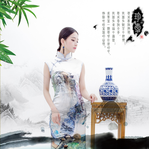 巧之韵 画中画 高档重磅真丝旗袍 复古改良时尚旗袍裙手工定制