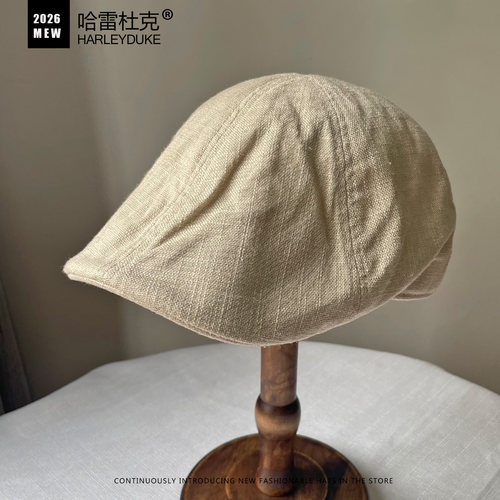复古文艺日系亚麻春夏鸭舌前进帽