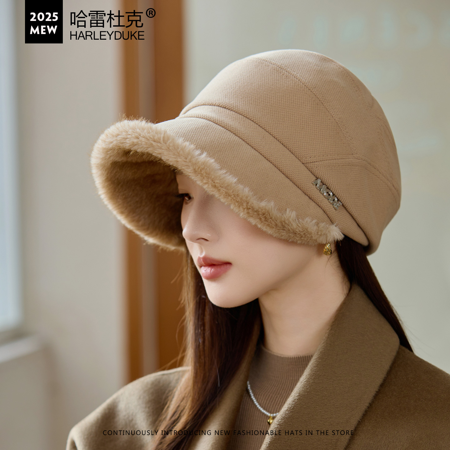 冬季加绒加厚保暖盆帽鸭舌帽女款