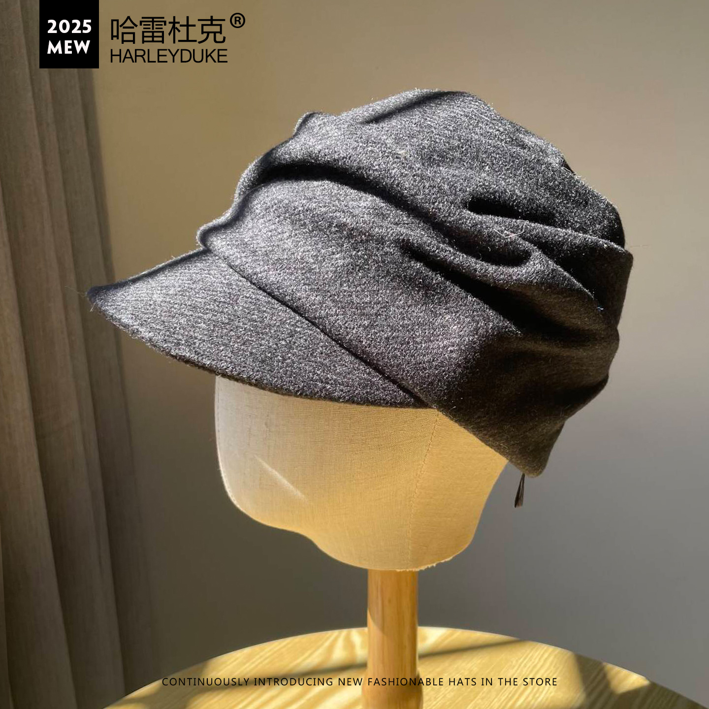 秋冬毛呢褶皱马术帽子女报童帽