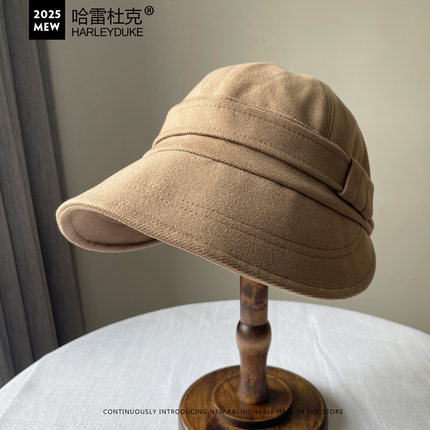 大头围韩版时尚百搭纯色鸭舌檐盆帽子女秋冬新款宽檐显脸小渔夫帽